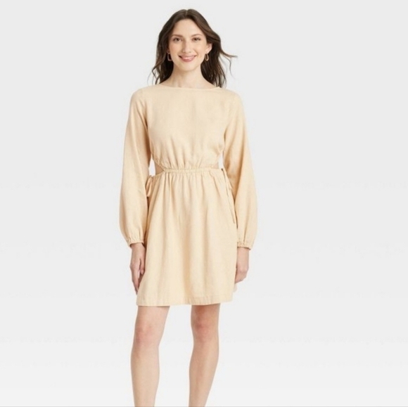 Universal Thread Women's Linen Rayon Cut Out Side Tie Long Sleeve Dress Large - Picture 1 of 8